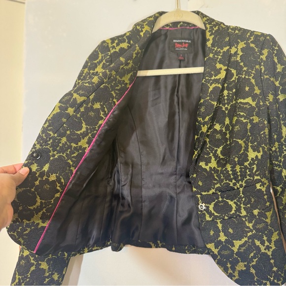 Banana Republic L’Wren Scott Black & Bright Celery Glam Brocade Blazer Jacket - Picture 8 of 16